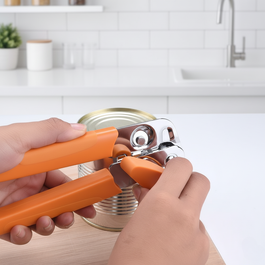 Left Handed Can Opener - Ergonomic Orange Handle for Lefties