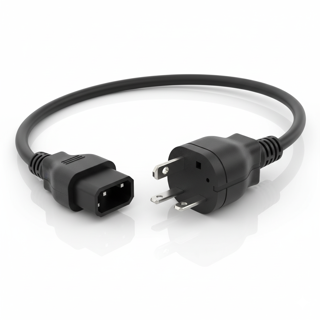 1ft Left Angle Power Cord NEMA 5-15P to IEC C13 - Space-Saving Cable