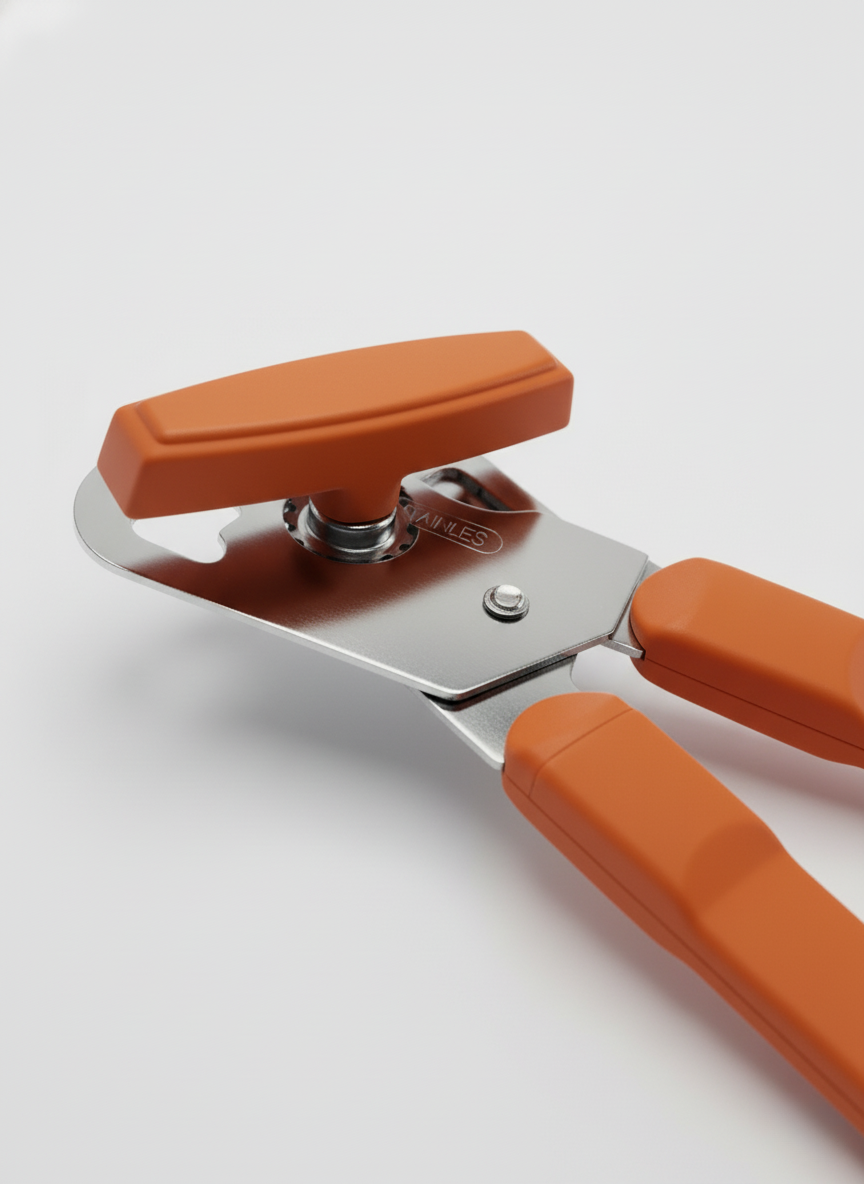 Left Handed Can Opener - Ergonomic Orange Handle for Lefties