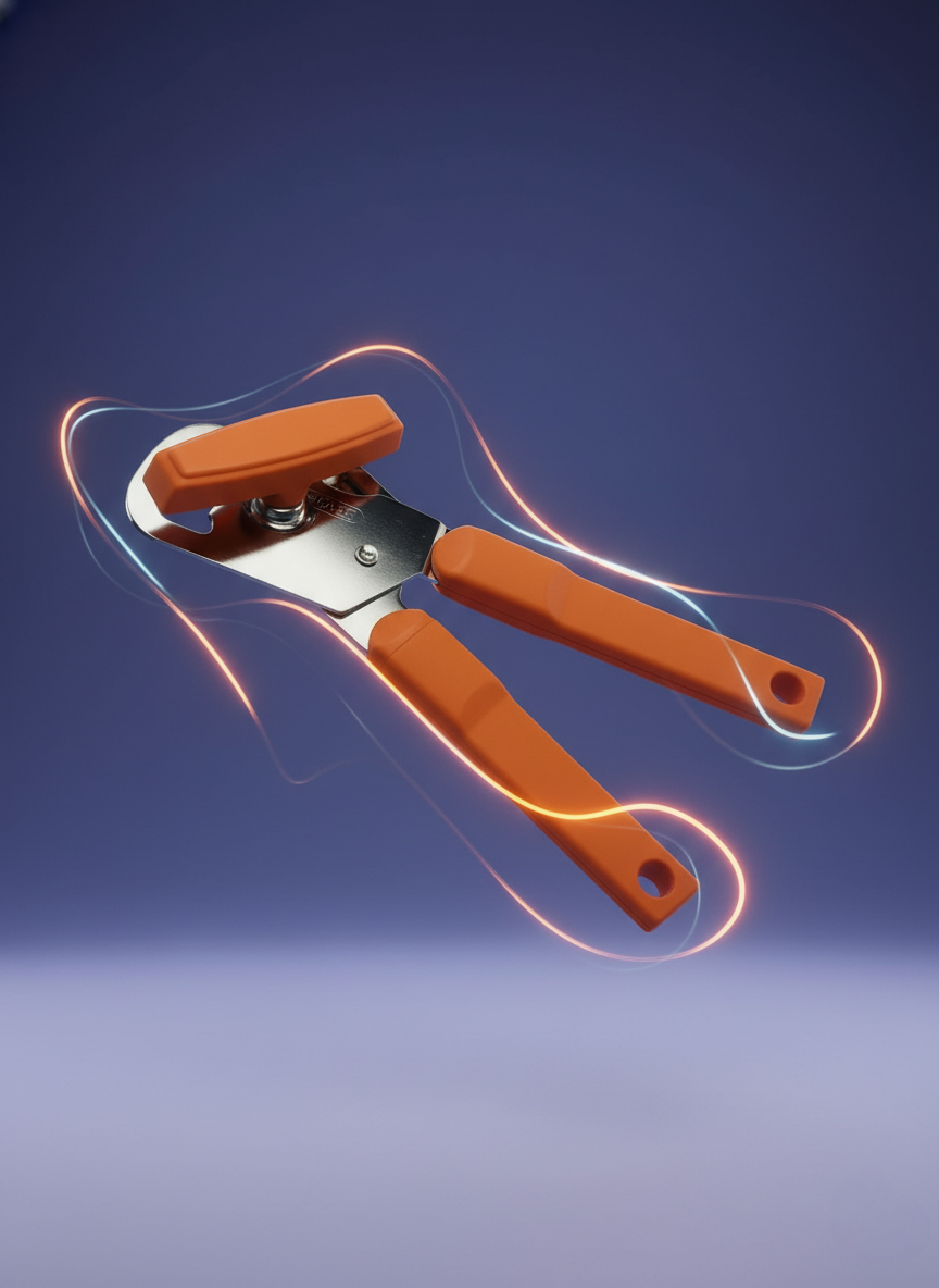 Left Handed Can Opener - Ergonomic Orange Handle for Lefties